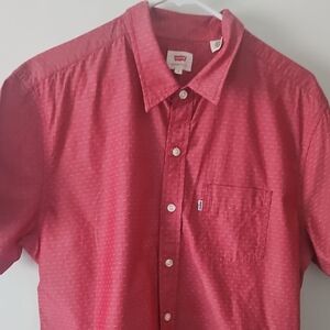 LEVIS Red Casual Button Down Shirt Classic Collar Short Sleeves